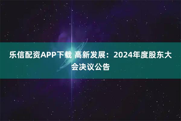 乐信配资APP下载 高新发展：2024年度股东大会决议公告